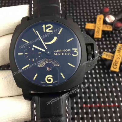 Copy Panerai Submersible Power Reserve All Black Watch Leather Band 45mm